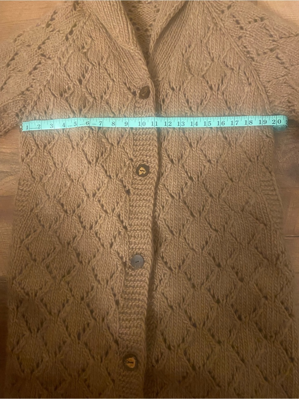Cozy Open-Knit Shawl Collar Cardigan Sweater - Brown 38 inches long. - Picture 4 of 5